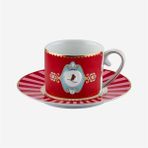 PIP STUDIO Love Birds Kırmızı Madalyon Desenli Kuşlu 125 ml Kahve Fincanı