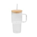 Pipetli Bambu Kapaklı Cam Mug 700 ml