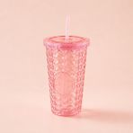 Pipetli Mika Bardak 500 ml, Kapaklı ve Pipetli İçecek Bardağı, Soğuk Kahve Meşrubat Smoothie ve Günlük Kullanım İçin Pratik Plastik Bardak (Pembe)