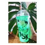 Pipetli Suluk Karakterli Figürlü Risk Ayıcık LED Işıklı Buzlu Cam Görünüm 450 ml Çift Katman Mika Yeşil 2768 - Çok Renkli - 1
