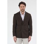 Pique Erkek Haki Kruvaze Sivri Yaka Esnek Poliviskon Kumaşlı Slim Fit Spor Blazer Ceket Haki 50