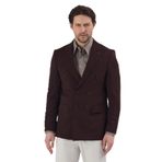 Pique Erkek Kahve Kruvaze Sivri Yaka Esnek Poliviskon Kumaşlı Slim Fit Spor Blazer Ceket Kahverengi 56