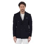 Pique Erkek Siyah Kruvaze Sivri Yaka Esnek Poliviskon Kumaşlı Slim Fit Spor Blazer Ceket Siyah 48