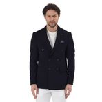 Pique Erkek Siyah Kruvaze Sivri Yaka Esnek Poliviskon Kumaşlı Slim Fit Spor Blazer Ceket Siyah 54