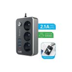 Piranha Akım Korumalı 2 Metre Uzatma Kablosu 3 USB Girişi ile 2.1A Hızlı Şarj ve Çocuk Koruma