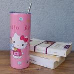 Piraye Gift Hello Kitty Kapaklı -Pipetli Paslanmaz Çelik Kupa - Altın - Pembe