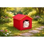 Pırıl Dış Mekan Su Geçirmez Sabitlenebilir Fermuarlı Jumbo Kedi Köpek Evi Sarı Kırmızı 52X48x48cm