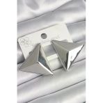Pirinç 3D Üçgen Figürlü Kadın Küpe (Gümüş Renk)