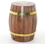 Pirinç Ahşap Fıçı Kumbara 12.5 cm WB535 - Çok Renkli