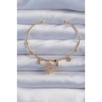 Pirinç Altın Renk Zirkon Taşlı Yonca Model Charm Bileklik - Lisinya - 001-Renkli