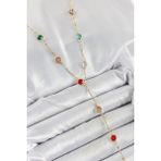 Pirinç Asorti Model Gold Renk Zirkon Taşlı Y Kolye - Lisinya - 001-Renkli
