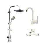 Pirinç Banyo Bataryası, Lavabo Bataryası ve Robot Duş Seti, 3'lü Set, Yerli Üretim (beyaz krom(labirent))