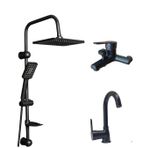Pirinç Banyo Bataryası, Lavabo Bataryası ve Robot Duş Seti, 3'lü Set, Yerli Üretim (siyah set(nero))
