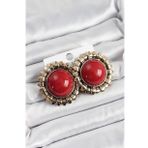 Pirinç Bordo Vintage Model Gold Renk Kadın Küpe