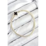 Pirinç Charm Zirkon Taşlı Yonca Model Gold Renk Kadın Bileklik 5886