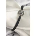 Pirinç Füme Renk Zirkon Taşlı Nazar Boncuk İşleme Makrome Asansörlü Model Kadın Bileklik - Tj-Bb6788 Tg/Tmy 219983