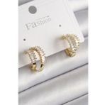 Pirinç Gold Renk 2'Li Zirkon Taşlı Halka Model Kadın Küpe - TJ-BKP9975