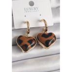 Pirinç Gold Renk 3D Kalp Leopar Desen Model Kadın Küpe Vice1395 3873