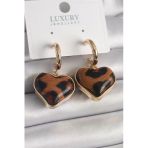 Pirinç Gold Renk 3D Leopar Desen Model Kadın Küpe - Tj-Bkp9875