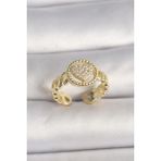 Pirinç Gold Renk Ayarlanabilir Zirkon Taşlı Kalp Model Kadın Yüzük - Lisinya - 001-Renkli