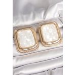 Pirinç Gold Renk Beyaz Mineli Kare Model Kadın Küpe - Tj-Bkp10428