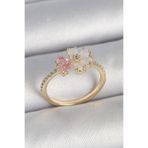 Pirinç Gold Renk Beyaz Mineli Pembe Zirkon Taşlı Çiçek Model Kadın Yüzük - EBJ250501W33603 BYK3709