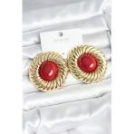 Pirinç Gold Renk Bordo Boncuklu Vintage Kadın Küpe 5886