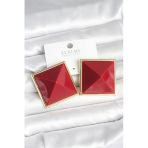 Pirinç Gold Renk Bordo Piramit Model Kadın Küpe - Ebj251201w38496