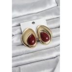 Pirinç Gold Renk Bordo Taşlı Damla Model Vintage Kadın Küpe - Tj-Bkp11682