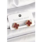 Pirinç Gold Renk Bordo Yonca Model Kadın Küpe - EBJ250412W32560