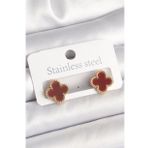 Pirinç Gold Renk Bordo Yonca Model Kadın Küpe - Tj-Bkp10360