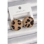 Pirinç Gold Renk Daire Plaka Model Leopar Desenli Kadın Küpe - EBJ241228W30190