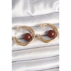 Pirinç Gold Renk Halka Model Kahverengi Boncuk Detay Kadın Küpe - EBJ250412W32564 BKP10364