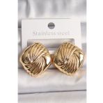 Pirinç Gold Renk İşlemeli Kare Model Kadın Küpe - Tj-Bkp10157