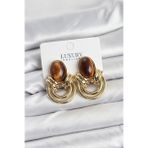 Pirinç Gold Renk Kahverengi Taşlı Vintage Kadın Küpe