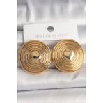 Pirinç Gold Renk Kalp Işlemeli Daire Plaka Model Kadın Küpe - Lisinya - 001-Renkli