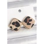 Pirinç Gold Renk Kare Leopar Model Kadın Küpe 5886