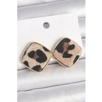 Pirinç Gold Renk Kare Leopar Model Kadın Küpe - EBJ250315W32064