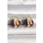 Pirinç Gold Renk Leopar Desen 3D Daire Model Kadın Küpe