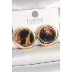 Pirinç Gold Renk Leopar Desen Daire Model Kadın Küpe Vice1395 4396