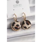 Pirinç Gold Renk Leopar Desenli Daire Model Kadın Küpe - EBJ241228W30179 BKP9878