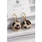 Pirinç Gold Renk Leopar Desenli Daire Model Kadın Küpe - EBJ241228W30179