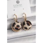 Pirinç Gold Renk Leopar Desenli Daire Model Kadın Küpe - EBJ241228W30179