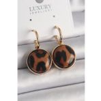 Pirinç Gold Renk Leopar Desenli Daire Model Kadın Küpe - Tj-Bkp9877
