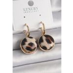 Pirinç Gold Renk Leopar Desenli Daire Model Kadın Küpe - Tj-Bkp9878