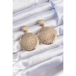 Pirinç Gold Renk Oval Işlemeli Küpe - Lisinya - 001-Renkli