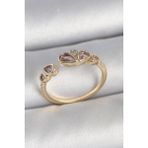 Pirinç Gold Renk Pembe Damla Zirkon Taşlı Ayarlanabilir Kadın Yüzük - Lisinya - 001-Renkli