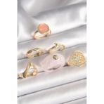 Pirinç Gold Renk Pembe Plastik Yüzük Model Daire Pembe Mine Yılan Detay 6'Lı Kadın Yüzük Seti - EBJ250301W31425