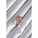 Pirinç Gold Renk Pembe Zirkon Taşlı Charm Kalp Model Kadın Yüzük - Lisinya - 001-Renkli