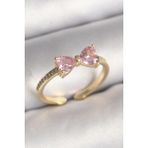 Pirinç Gold Renk Pembe Zirkon Taşlı Kalp Fiyonk Model Kadın Yüzük - Lisinya - 001-Renkli